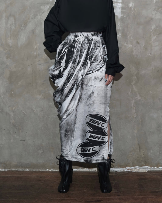 Draped Sarong Skirt in White Chaos