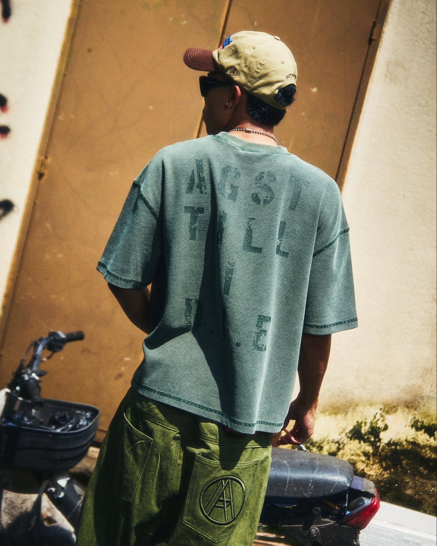 WAFFLE A.F. BOXY TEE WASHED GREEN