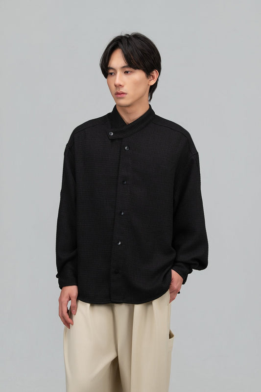 Gender Neutral Han Collar Blouse (Black) - BEV C multi label store