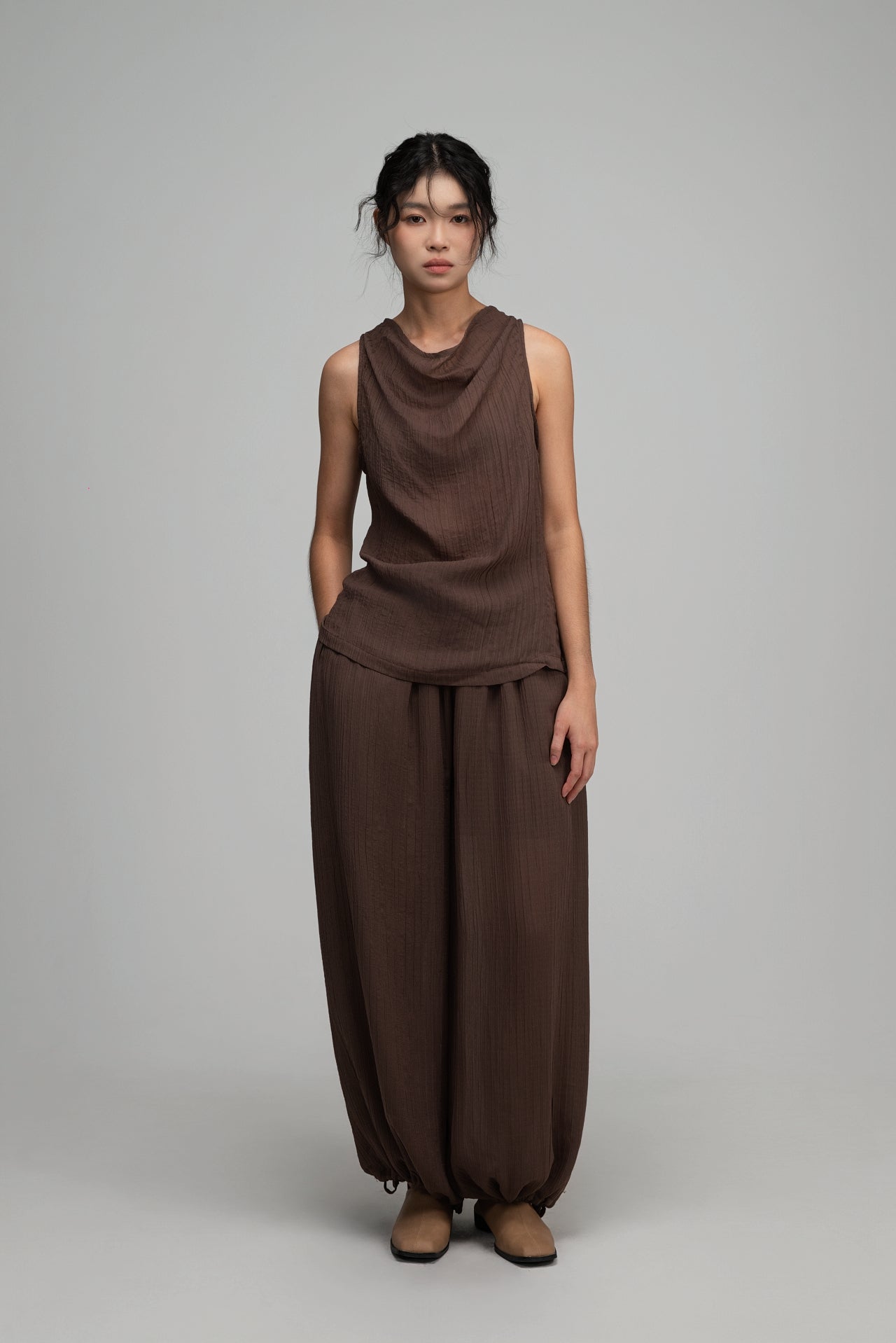 Soft Drape Neck Tank Top (Brown) - BEV C multi label store