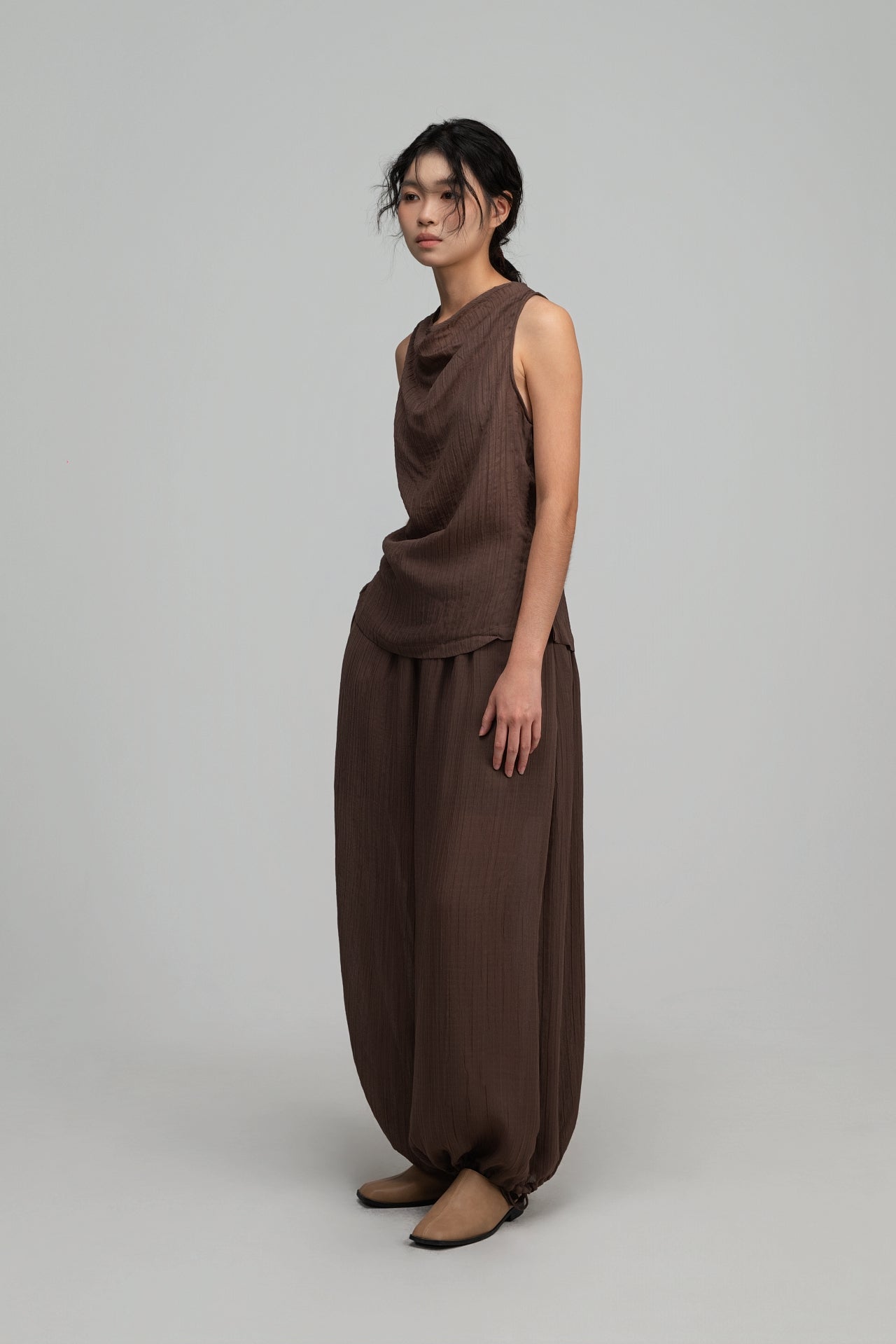 Soft Drape Neck Tank Top (Brown) - BEV C multi label store
