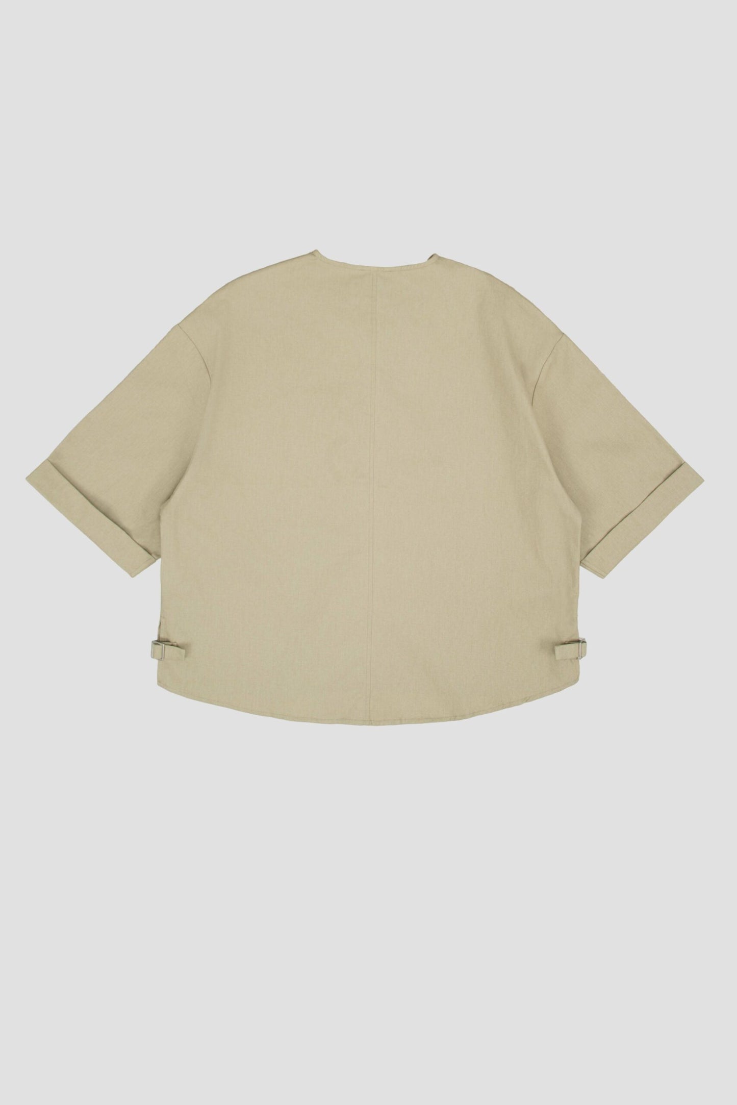 Gender Neutral Collarless Half-Zipper Shirt (Beige)