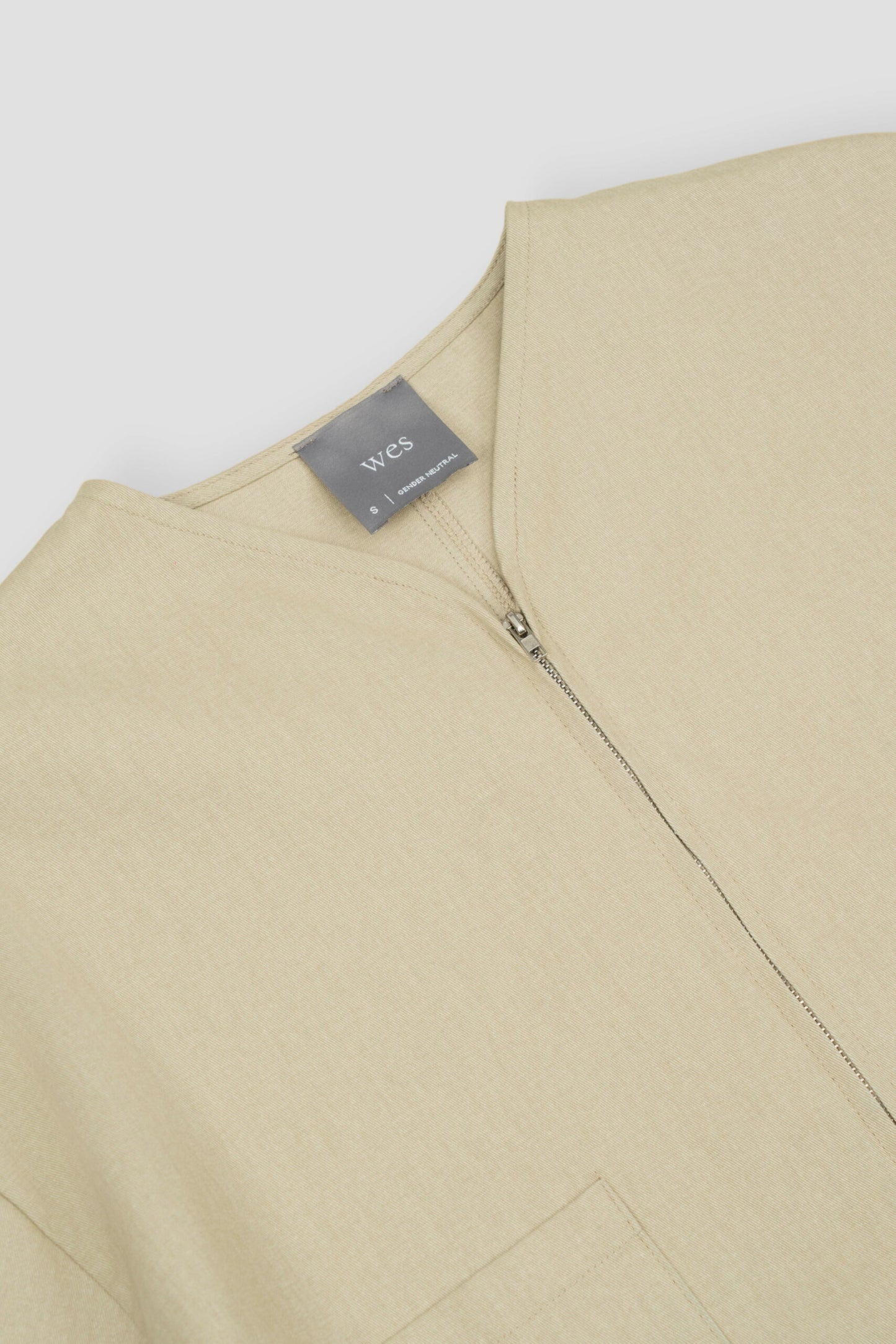 Gender Neutral Collarless Half-Zipper Shirt (Beige)