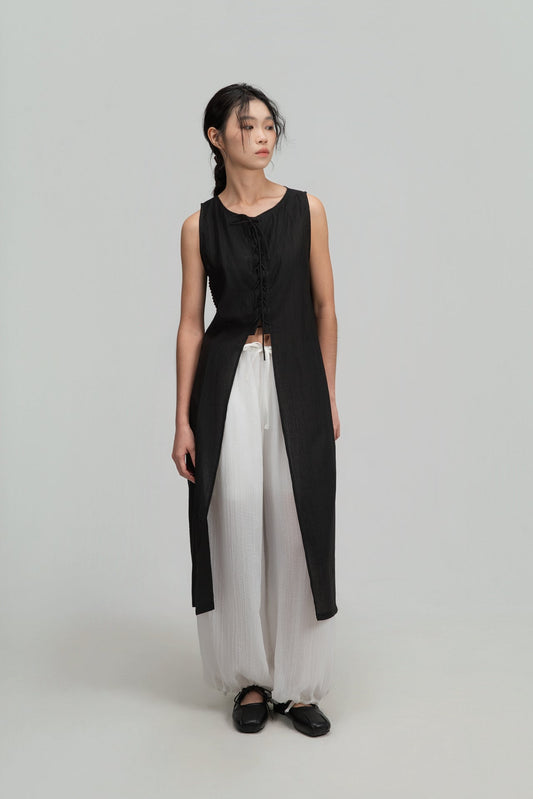 Crisscross Longline Bottom Slit Tank Top (Black) - BEV C multi label store