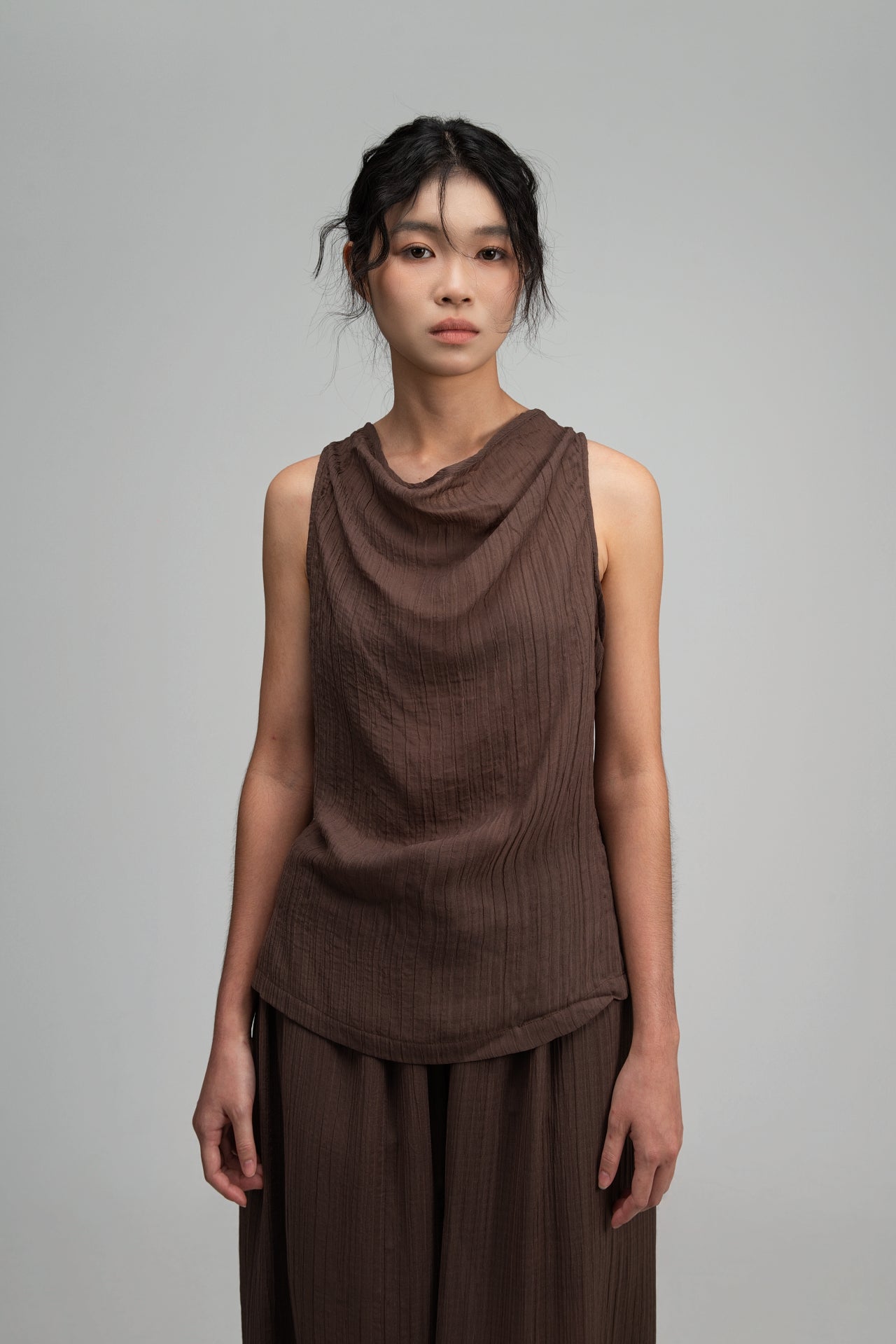 Soft Drape Neck Tank Top (Brown) - BEV C multi label store