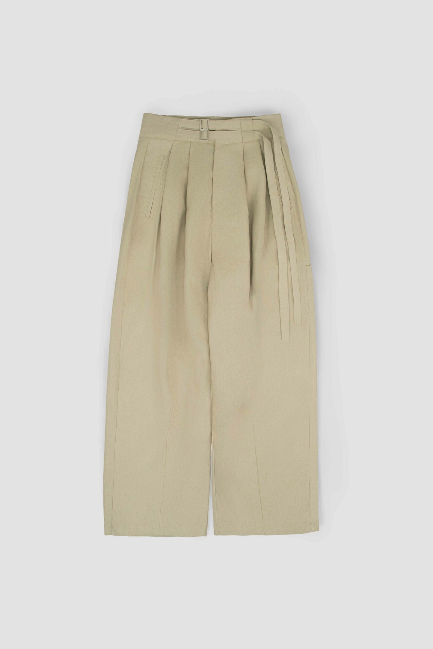 Gender Neutral Double Belted Long Trousers (Beige)