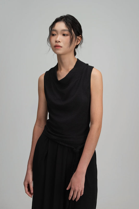 Snow Knit High Drape Neck Tank Top (Black) - BEV C multi label store