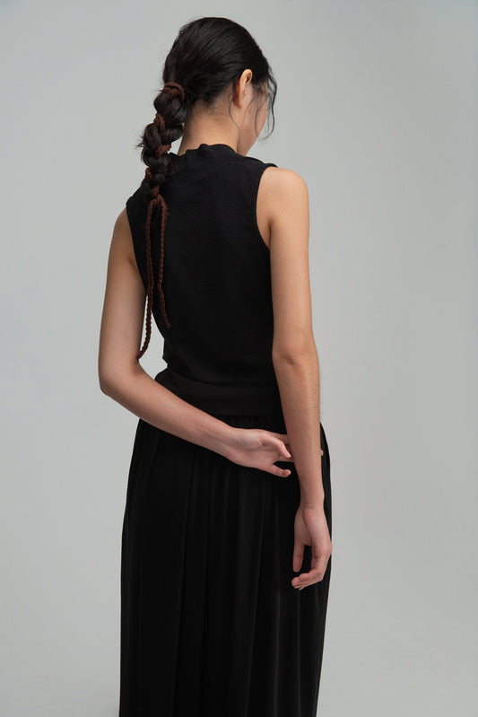 Snow Knit High Drape Neck Tank Top (Black) - BEV C multi label store