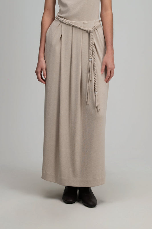Snow Knit Pleated Cocoon Skirt w/ Braided Belt (Oat) - BEV C multi label store
