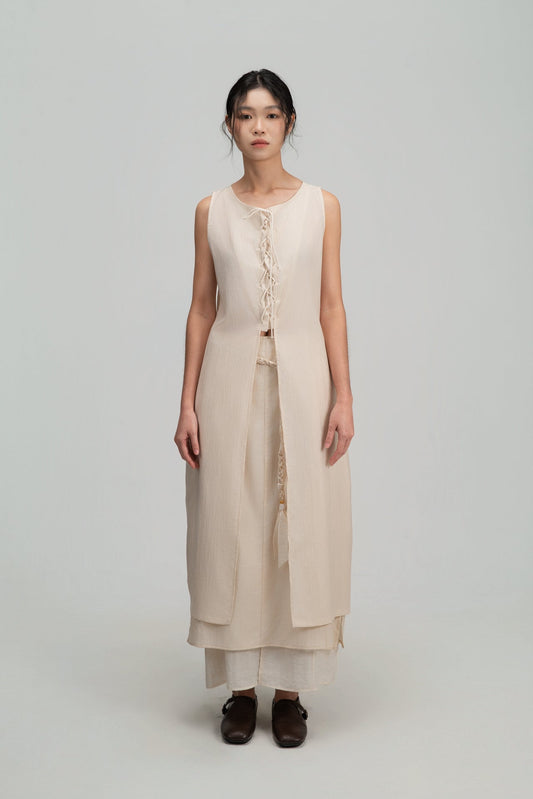 Crisscross Longline Bottom Slit Tank Top (Beige) - BEV C multi label store