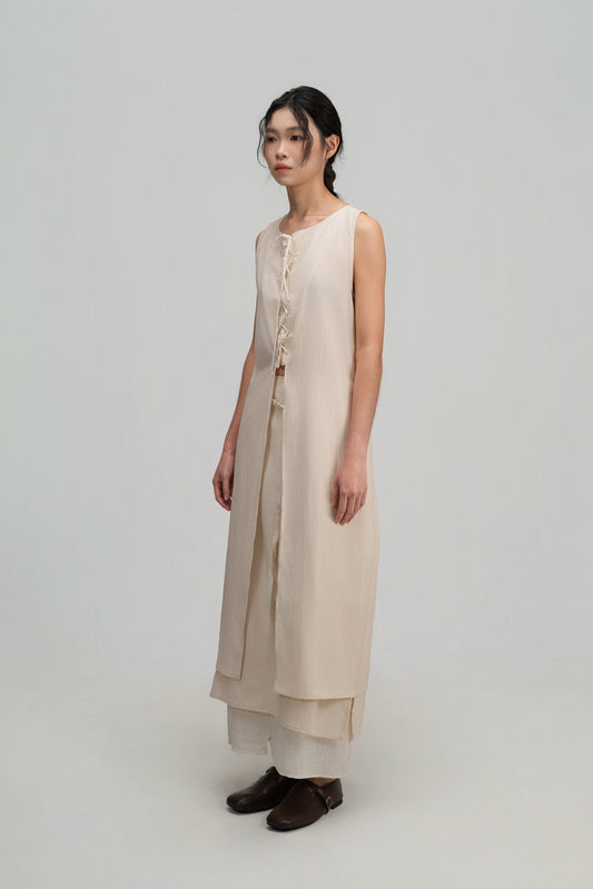 Crisscross Longline Bottom Slit Tank Top (Beige) - BEV C multi label store