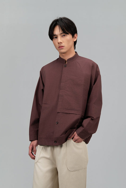 Gender Neutral Mandarin Collar Outer Blouse (Plum Brown) - BEV C multi label store