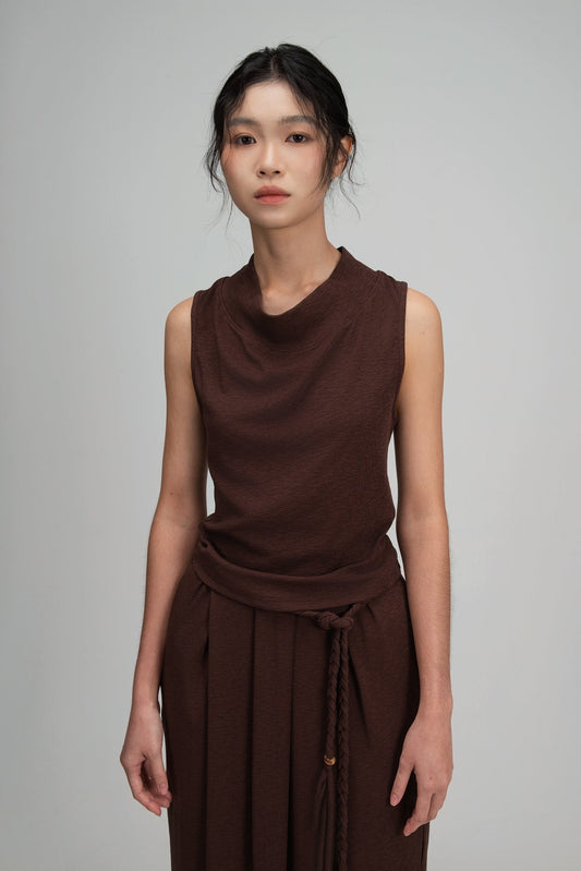 Snow Knit High Drape Neck Tank Top (Brown) - BEV C multi label store