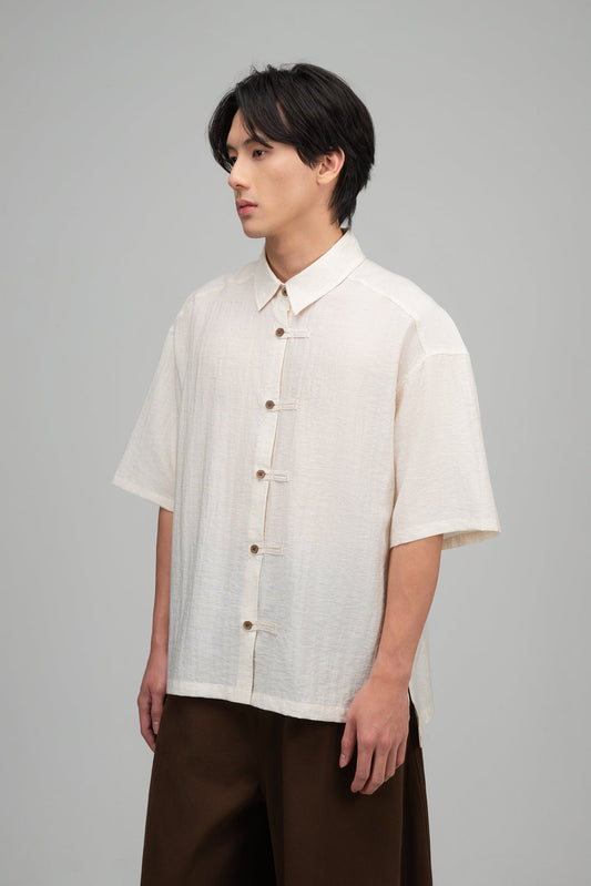 Gender Neutral Modern Mandarin Button Shirt (Beige) - BEV C multi label store
