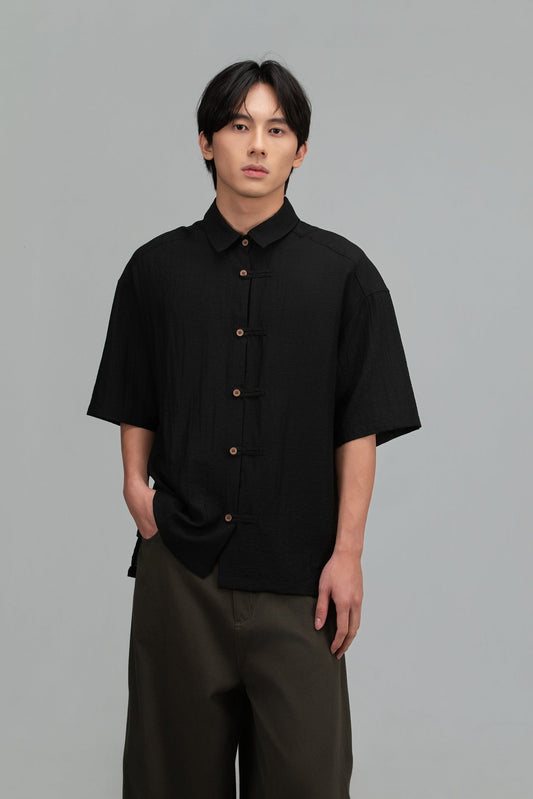 Gender Neutral Modern Mandarin Button Shirt (Black) - BEV C multi label store