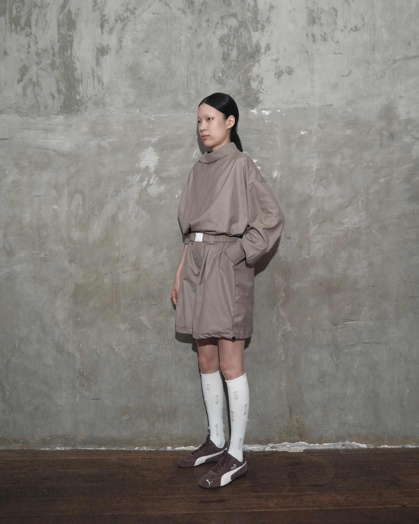 Slanted Collar Shirt in Brown
