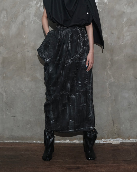 Draped Sarong Skirt in Black Chaos