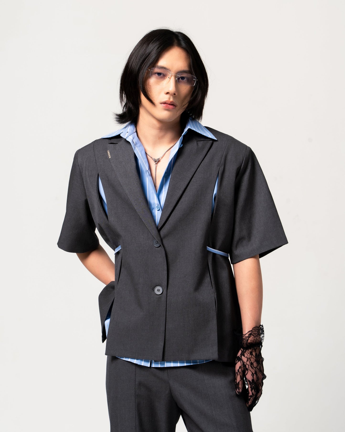 CH.1 Chipped Short Sleeve Blazer - Grey