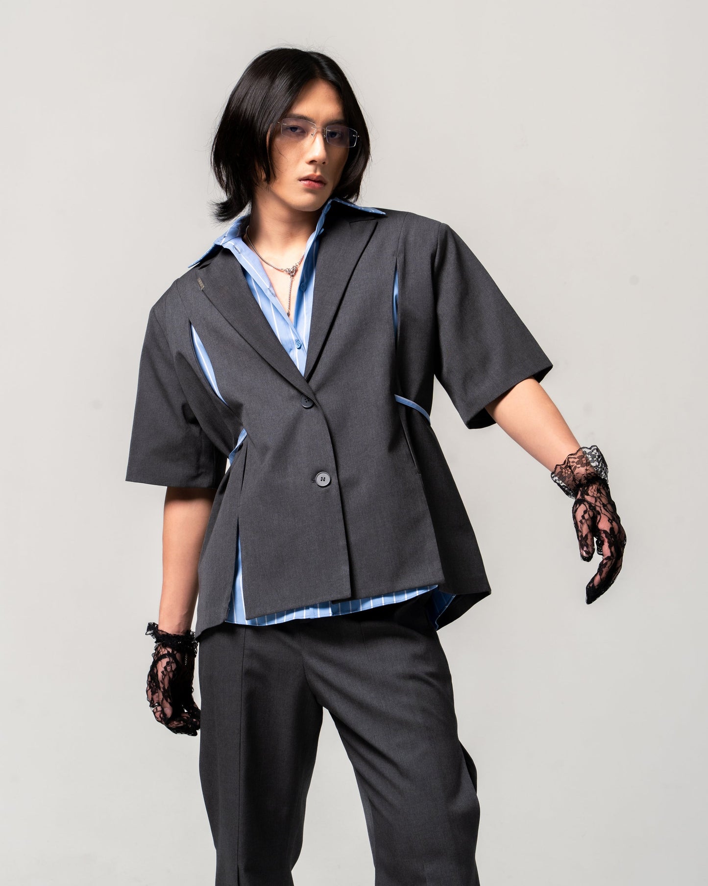 CH.1 Chipped Short Sleeve Blazer - Black