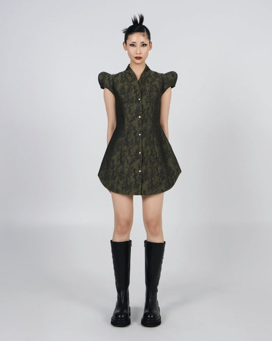 NOIZ N6DR1 ARCHITECT SLEEVES MINI DRESS -MOSS GREEN