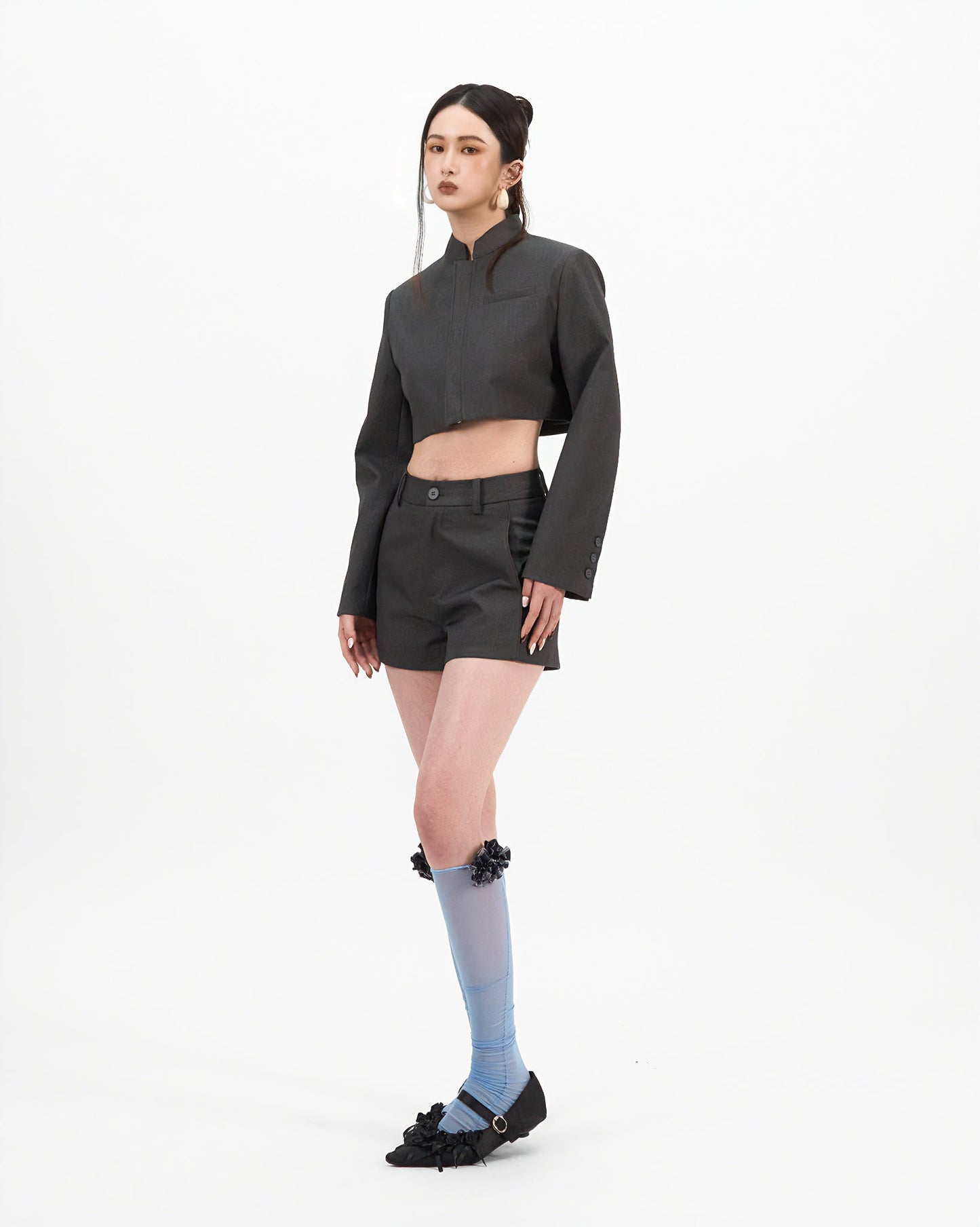 VOL.3_CH.1 Mandarin Cropped Suit - Black - BEV C multi label store
