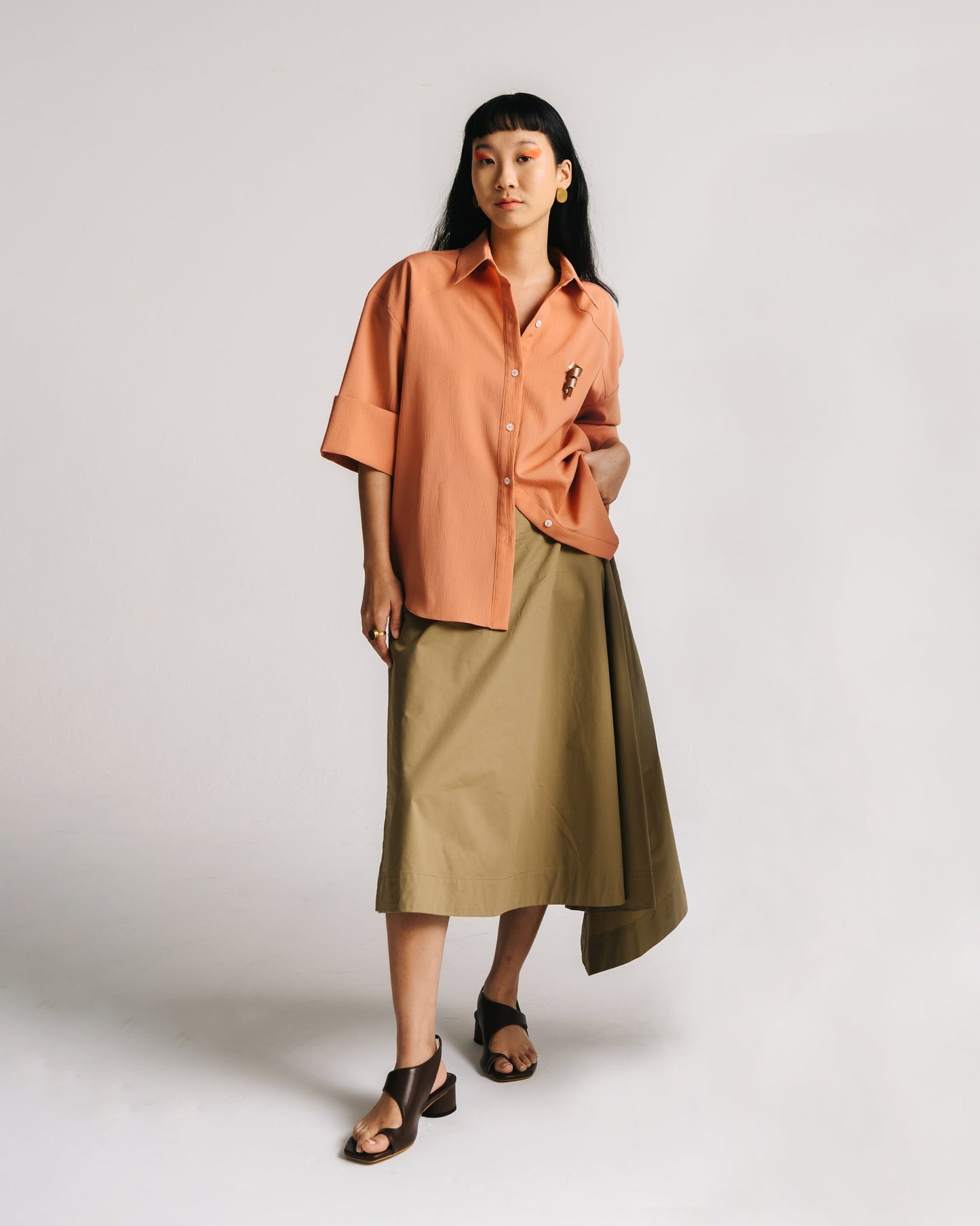 Folded Cuff Shirt (Copper Orange)