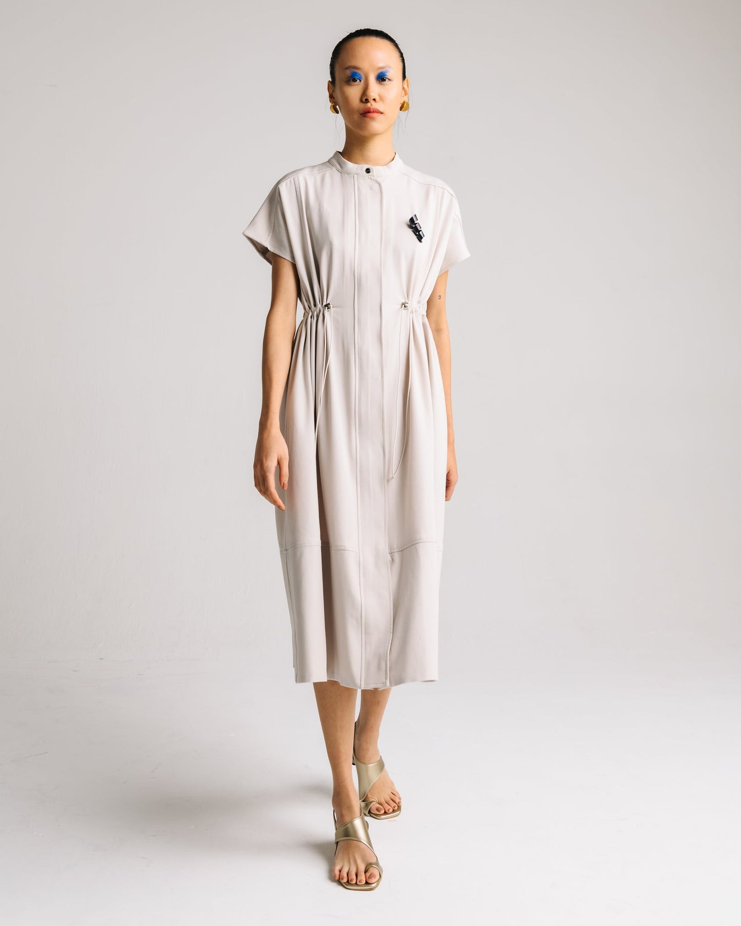 Drawstring Midi Dress (Beige Denim)