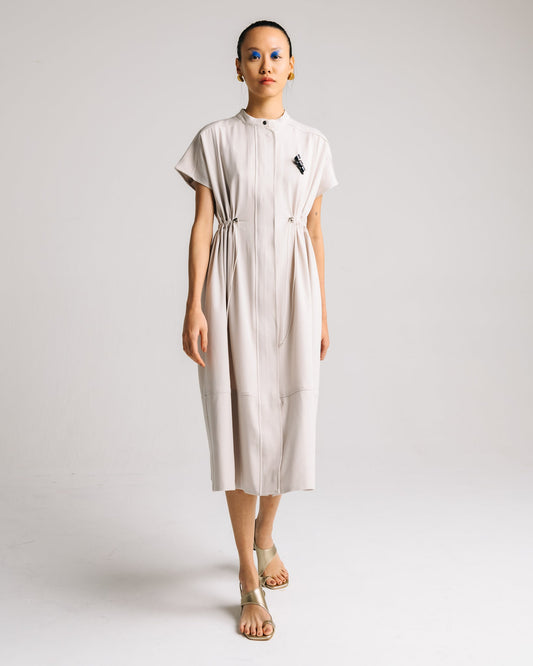 Drawstring Midi Dress (Beige Denim)