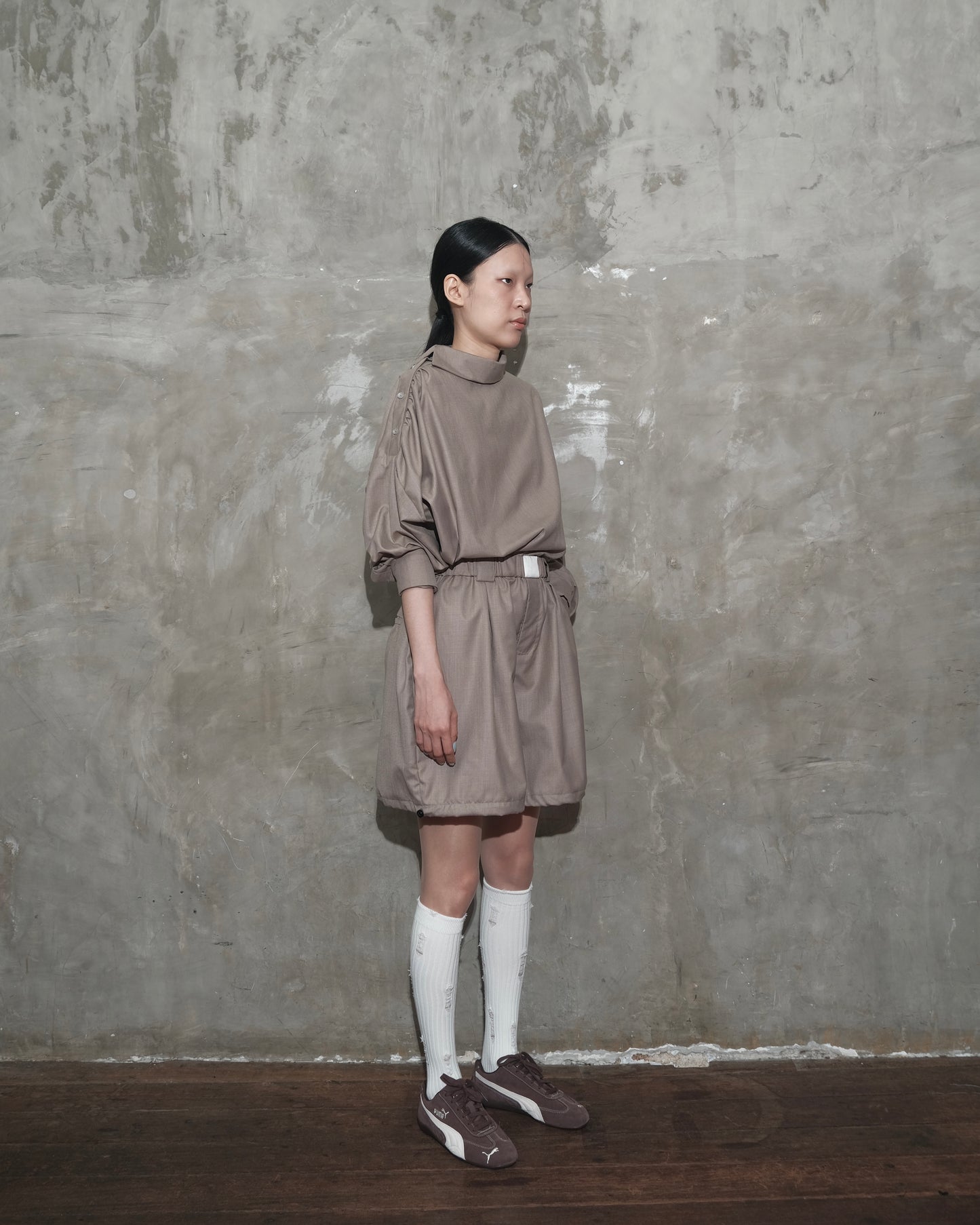 Slanted Collar Shirt in Brown