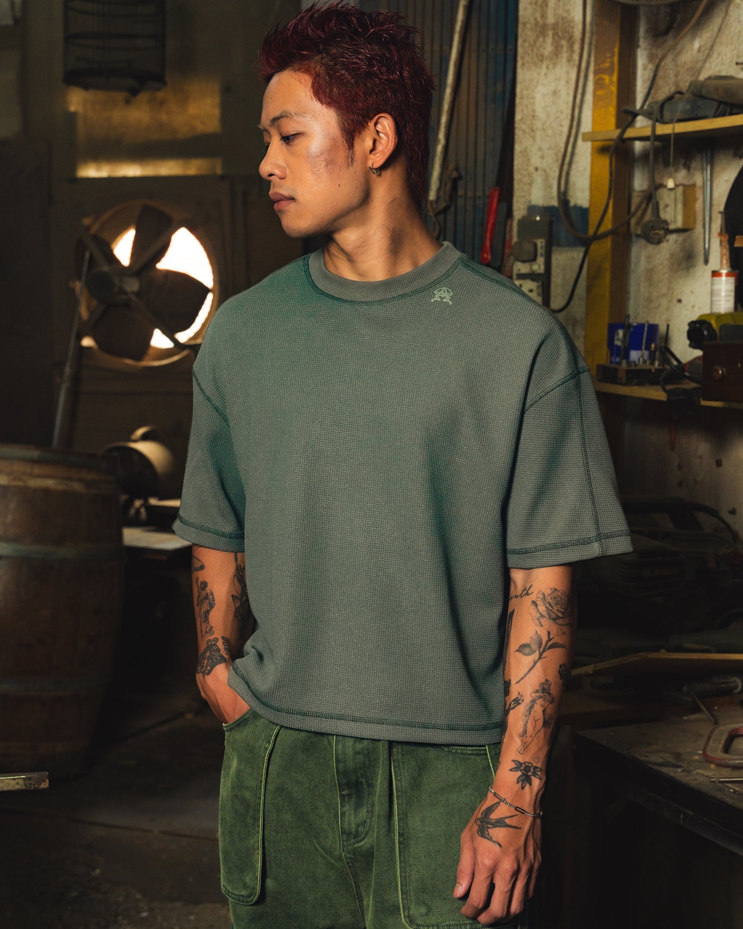 AGAINST X HDPC FABRICATOR WAFFLE TEE MOSS