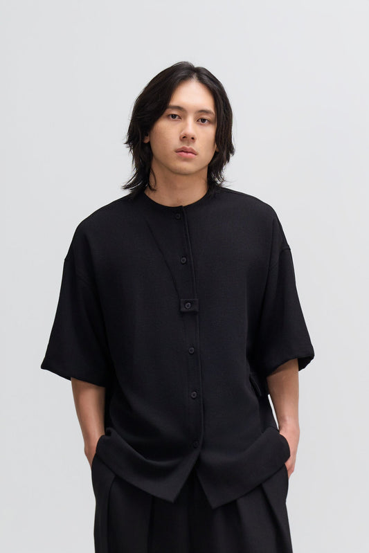 Gender Neutral Oversized Drop Shoulder Boxy Shirt (Poly Waffle Black) - BEV C multi label store