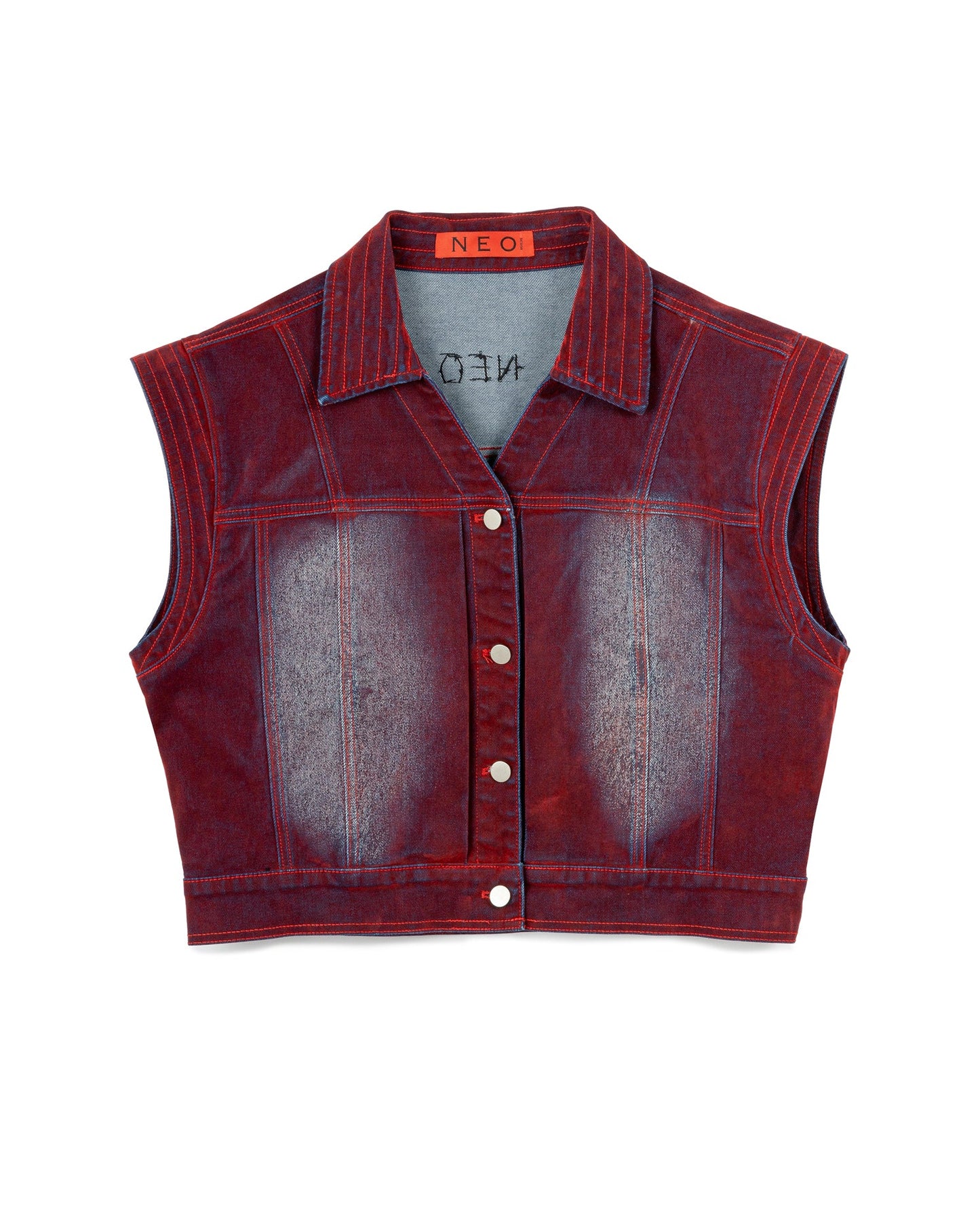 N E O CH.2 Faded Wrinkle Sleeveless Outerwear in Red