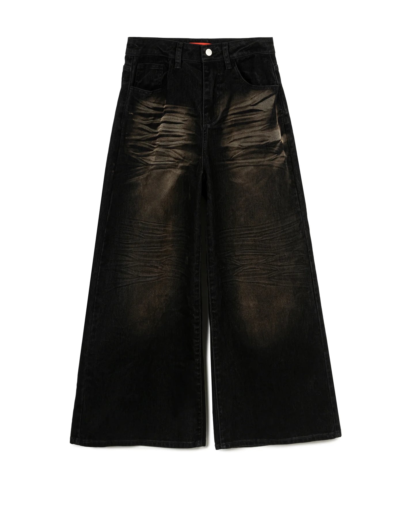 N E O CH.2 Faded Wrinkle Wide Leg Pant in Black