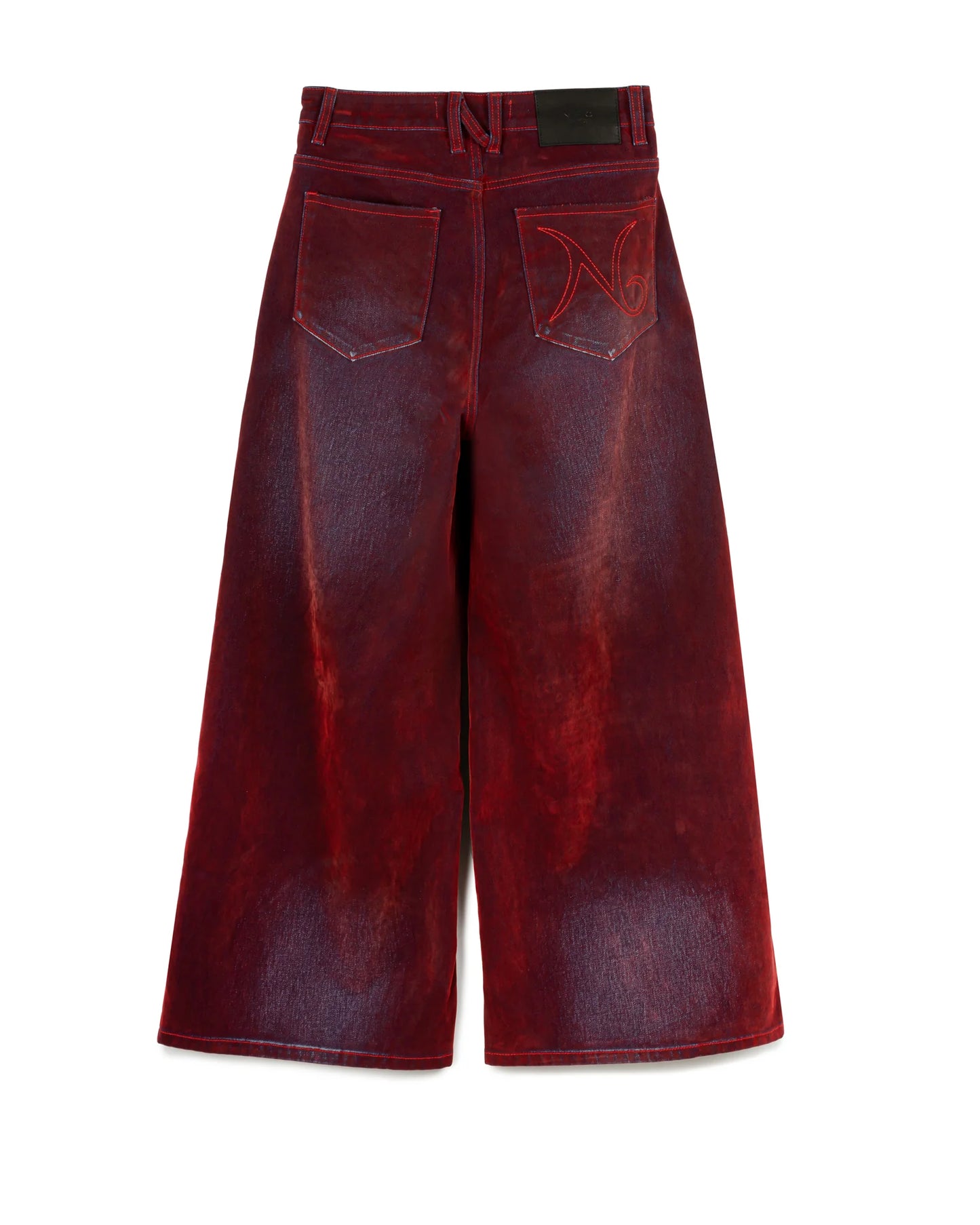 N E O CH.2 Faded Wrinkle Wide Leg Pant in RED