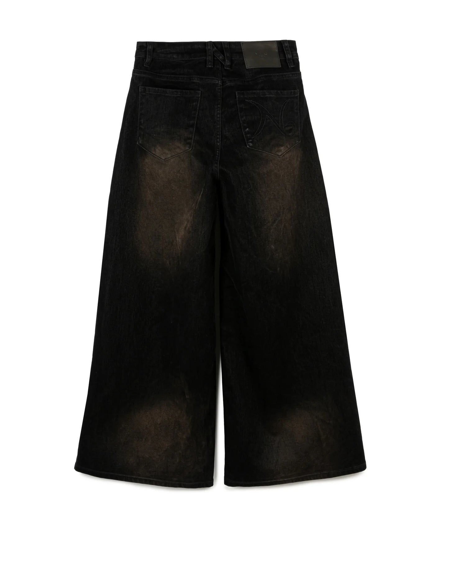 N E O CH.2 Faded Wrinkle Wide Leg Pant in Black