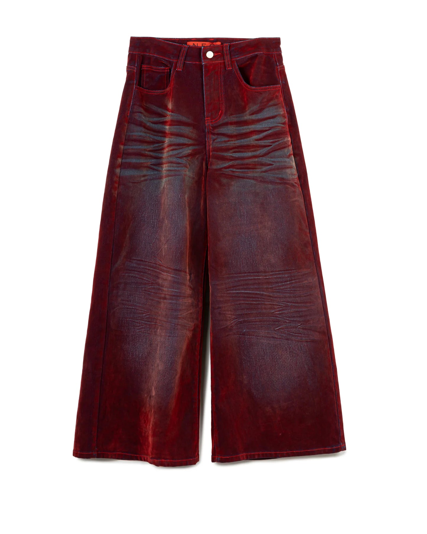 N E O CH.2 Faded Wrinkle Wide Leg Pant in RED