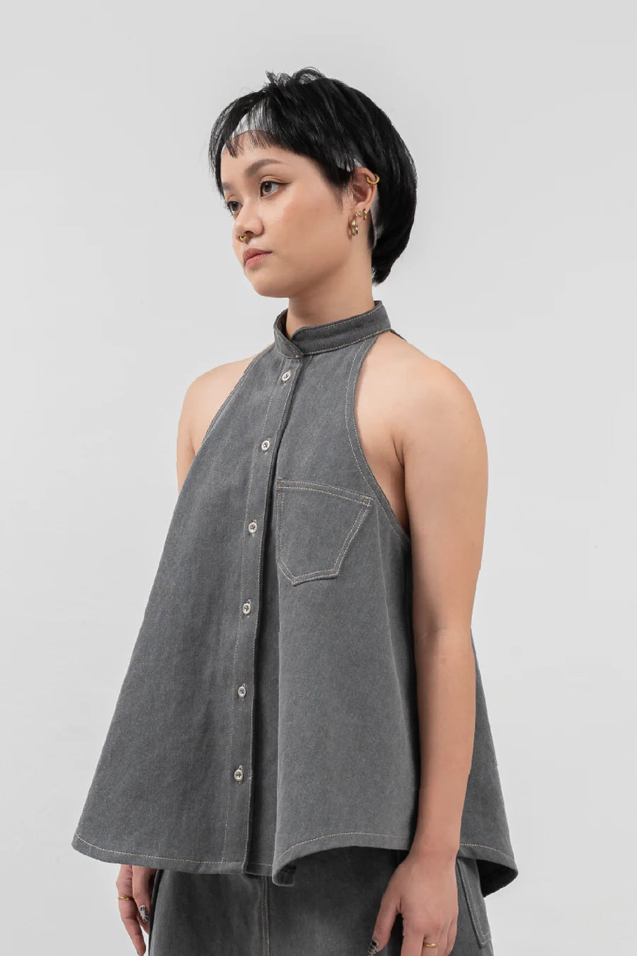 Halter Neck Denim - Grey