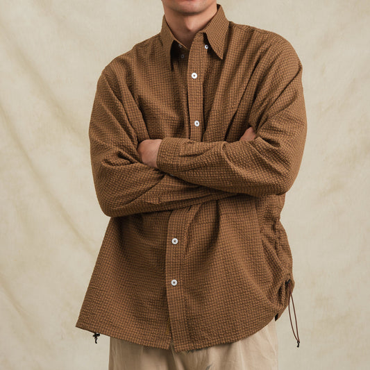 Checkered Sidepull Shirt / Line - Brown