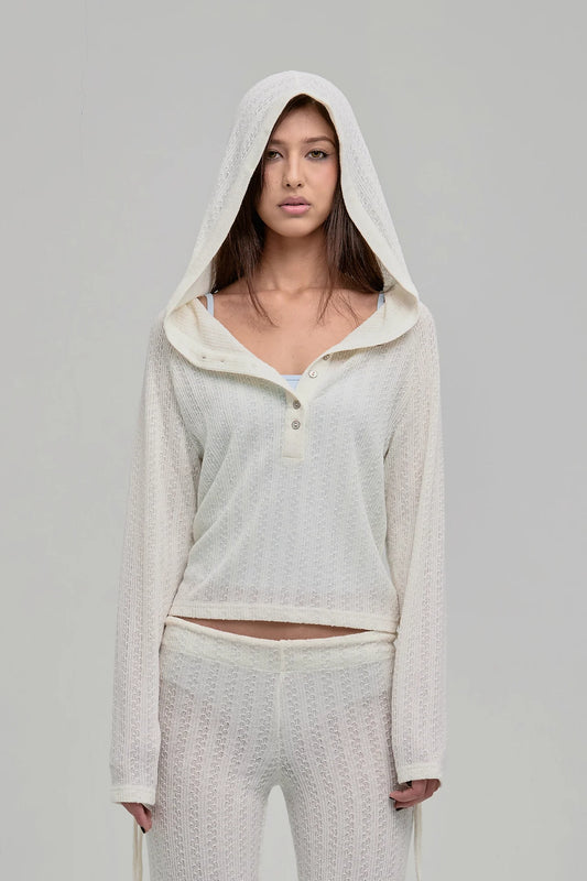 DAZED KNIT HOODIE BROGHT CREAM