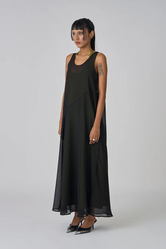 Maxi Layered Dress - Lime/Black