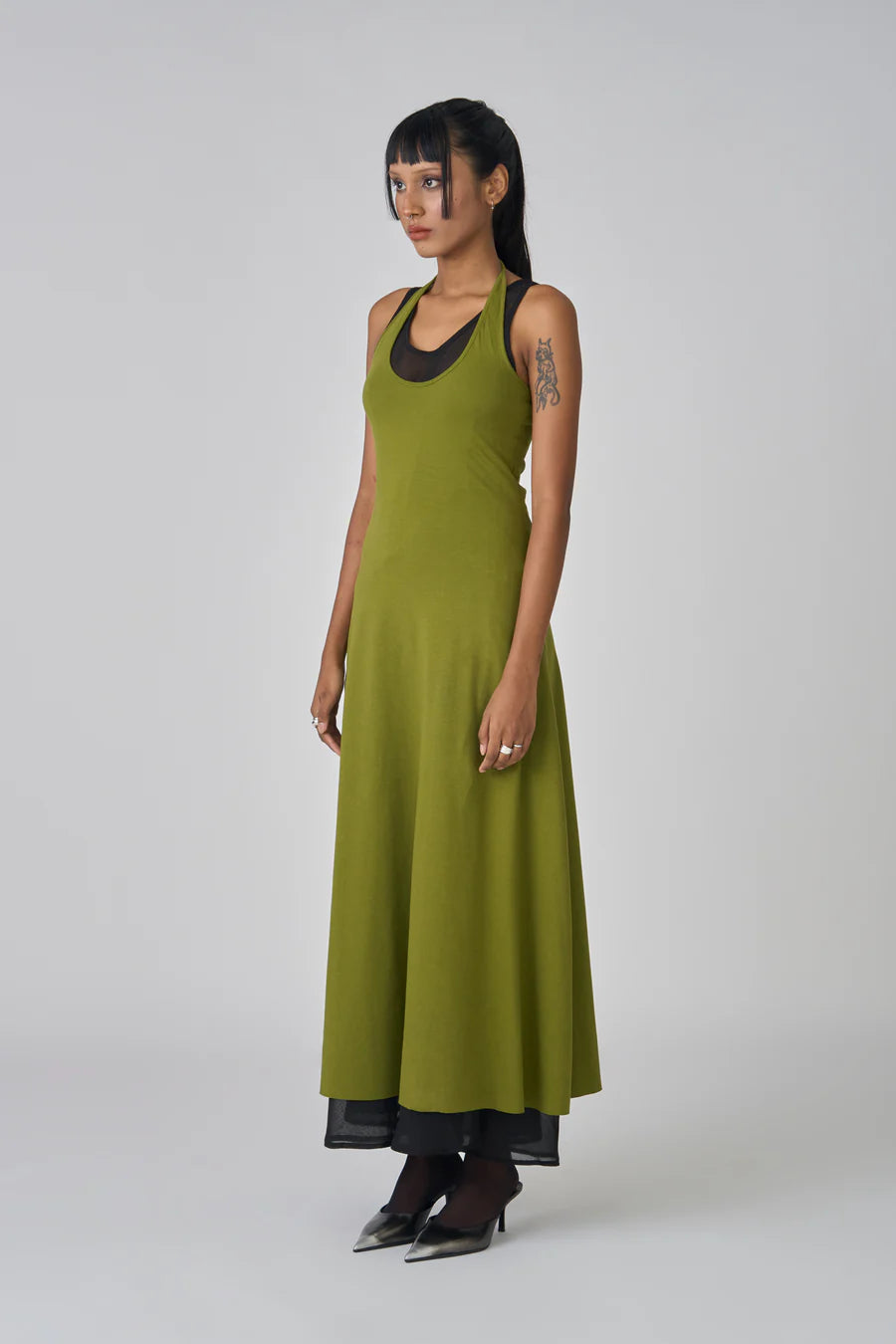 Maxi Layered Dress - Lime/Black