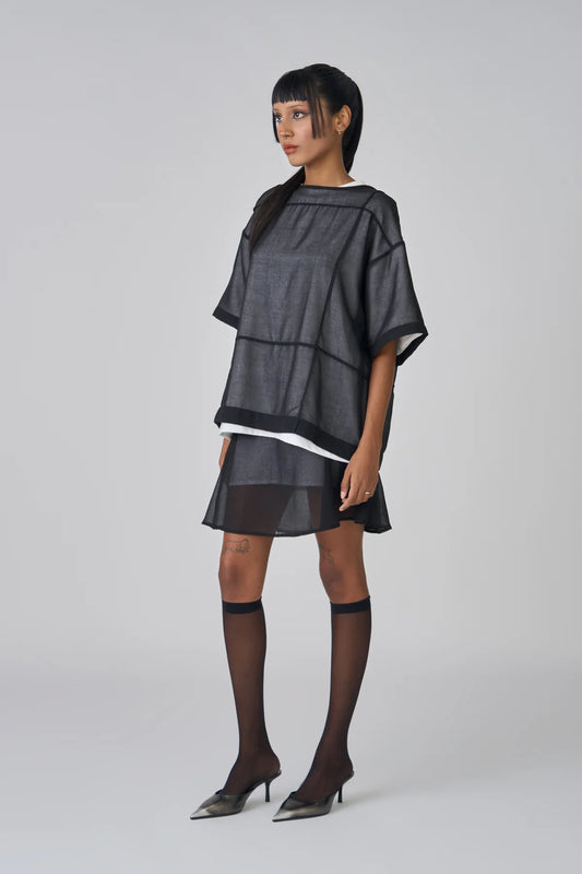 Layered Voile Tee - Black / White