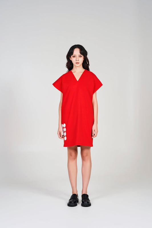 NOIZ N4DR1 LOGO V-NECK T-SHIRT DRESS - RED