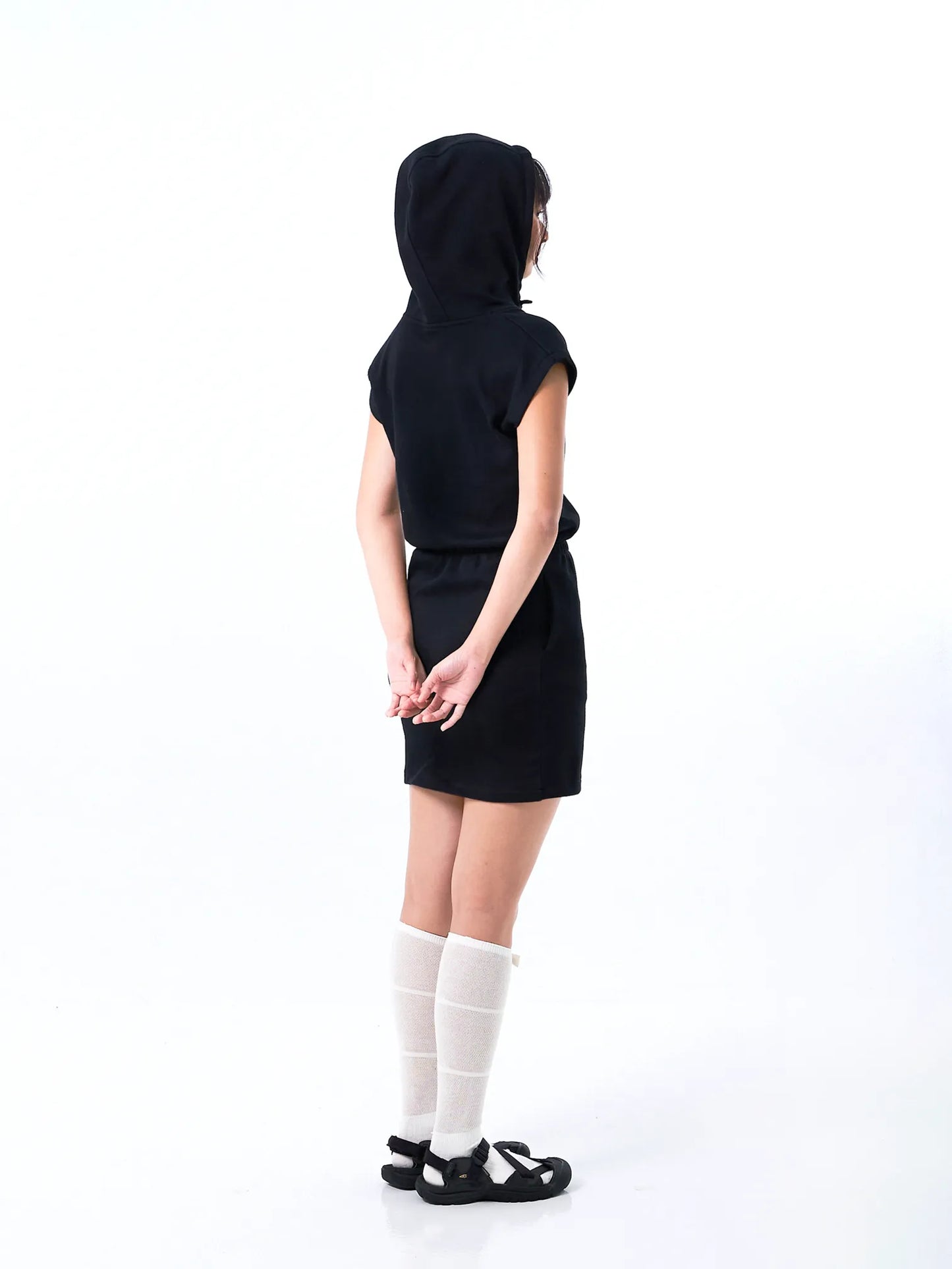 ROUGH CUT HOODED DRESS