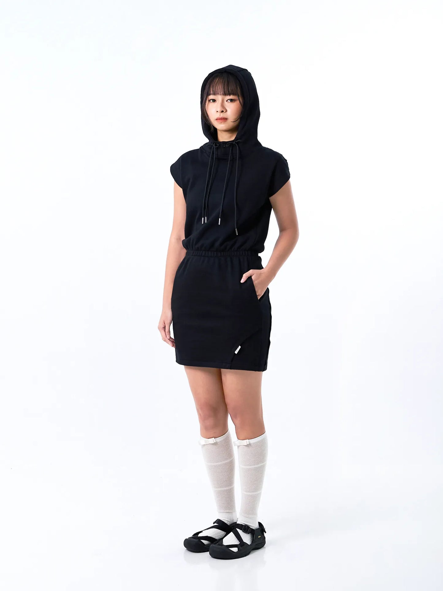 ROUGH CUT HOODED DRESS