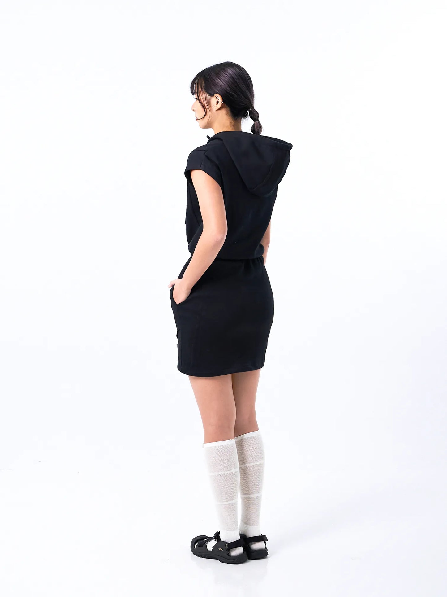 ROUGH CUT HOODED DRESS