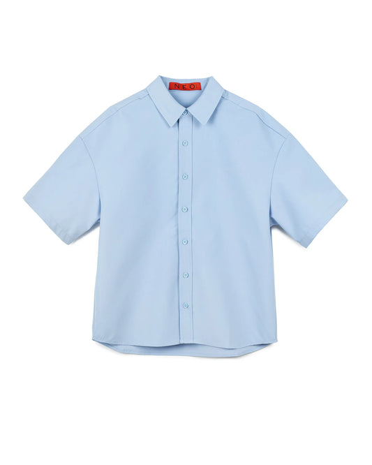 Solid Color Short Sleeve Shirt -Blue