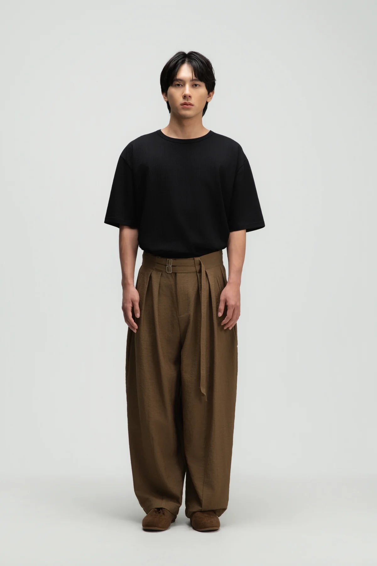 Gender Neutral Double Belted Long Trousers (Mud)