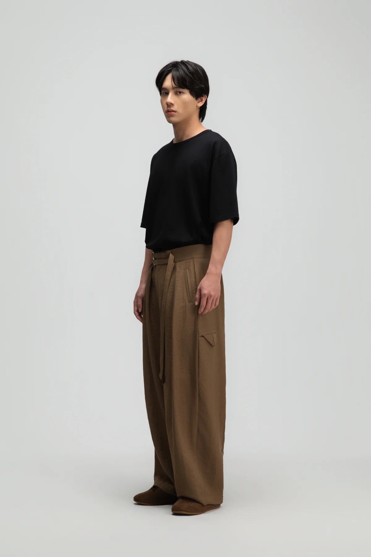 Gender Neutral Double Belted Long Trousers (Mud)