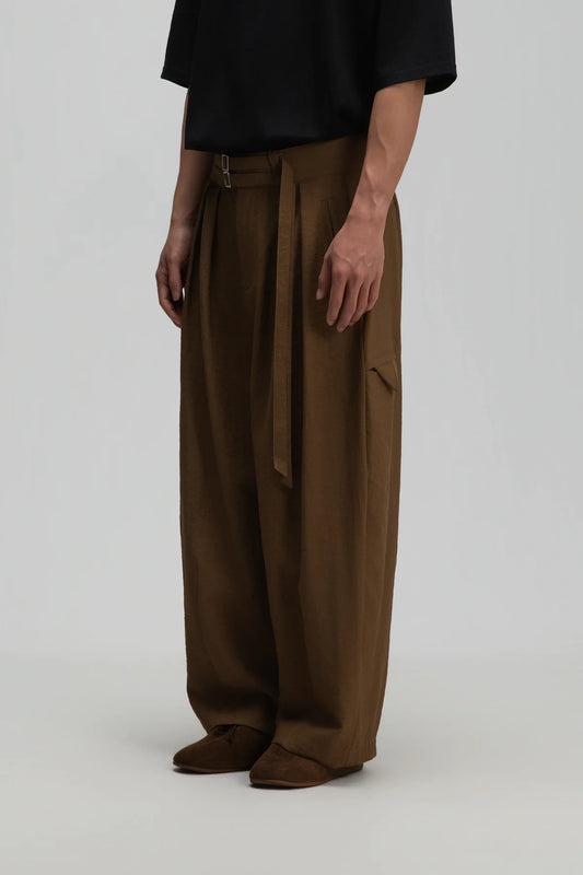 Gender Neutral Double Belted Long Trousers (Mud) - BEV C multi label store